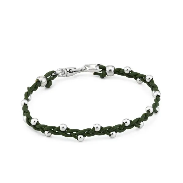 MBR221V Bracciale in cuoio verde scuro con inserti sferici    