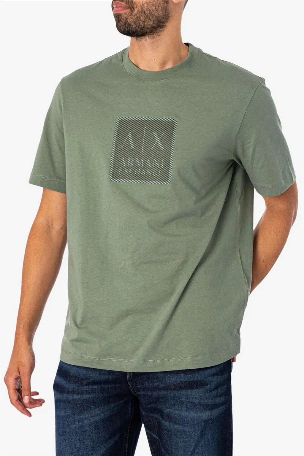 T-SHIRT VERDE DA UOMO ARMANI EXCHANGE LOGO QUADRATO 6DZTHB